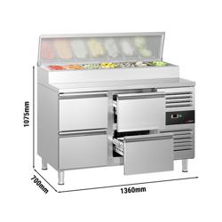 Commercial Saladette Prep Counter PREMIUM - 1360x700mm - 4 Drawers - for 7x GN 1/3