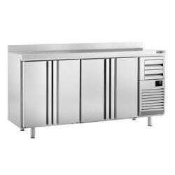 Mesa com estrutura de refrigeração para bar com 4 portas e 2 gavetas