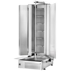 Gáz Gyros sütő - 6 égő - 19,5 kW - max. 100 kg - Asztali kivitel - tartozékokkal: 2 védőlemez, 2 ajtó, nyárs, zsírfogó tálca