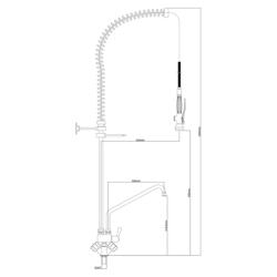 Enkel gat voorspoeldouche 2000 - met 1-gats monobloc, wandmontage, zwenkuitloop, sproeier/handdouche & wandhouder - 1205mm