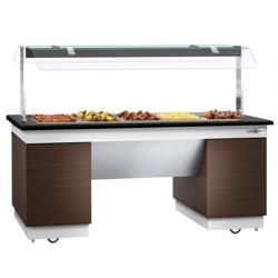 Heated Bain Marie Counter DUBLIN - 2000mm - with Bain Marie Well + Flat Glass Sneeze Guard - on Castors - for 5x GN 1/1