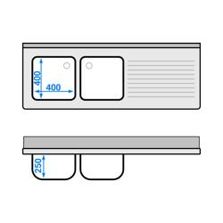 Chiuvetă tip dulap 1,6m - 2 cuve în partea stângă L 40 x B 40 x T 25 cm