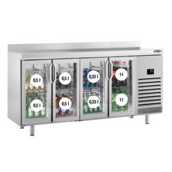 Stół chłodniczy Premium PLUS – 2452 x 700 mm – z 4 szklanymi drzwiami i panelem tylnym
