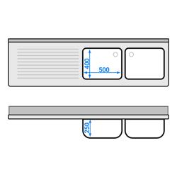 Dolaplı Yıkama Tezgahı ECO  -2000x600mm - 2 sağ evyeli