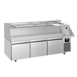 Bár/italhűtőasztal - 1,6 x 0,6 m - 235 liter - 3 fiókkal 1/1 és polcokkal