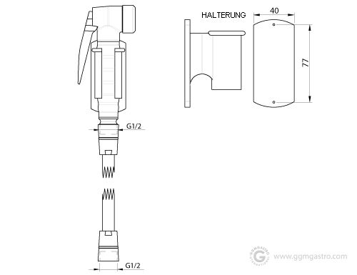 Pistolet de lavage 1000 - avec raccord1/2", support mural