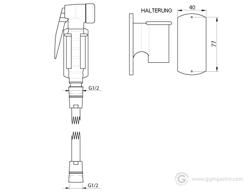 خرطوم دش يدوي 1000 - مع موصل G1/2, علاقة - 150 mm