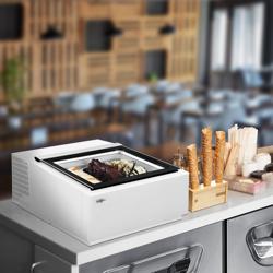 Vitrina de helados de sobremesa - 670mm - Refrigeración estática - para 3x 5 litros de cubetas Napoli - apertura en el lado del cliente - Blanco