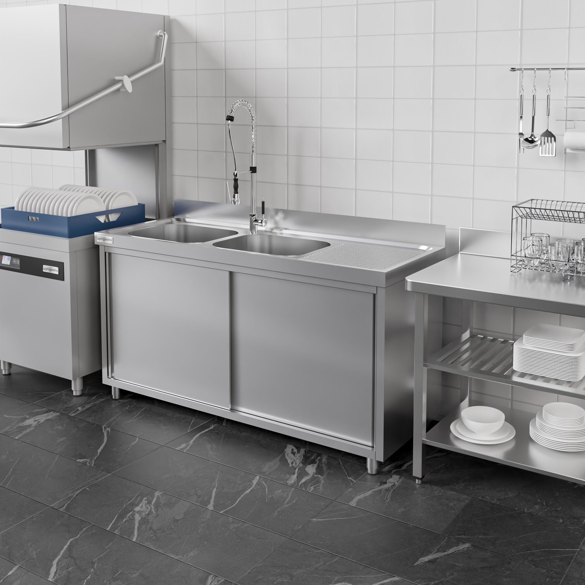 Plonge PREMIUM - 1600x700mm - avec 2 bacs