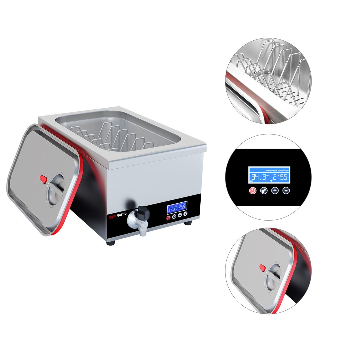 Bain-marie sous vide Professionnel - 24L - GN 1/1 - 700W - avec robinet de vidange et couvercle