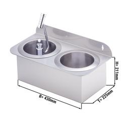 Commercial ice cream scoop rinser with pre-rinse spray and integrated water flow regulator