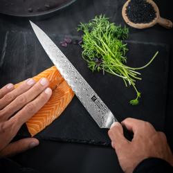 ZWILLING | Tanrei Meat Carving & Slicing Knife – Plain Edge - Damascus 101-Layer - Brown Micarta Handle