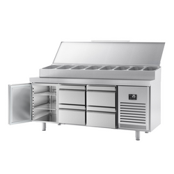 میز یخچالی آماده سازی - 1960*600 میلیمتر - یک درب 11x GN 1/4 و 4 کشو - ویترین استیل
