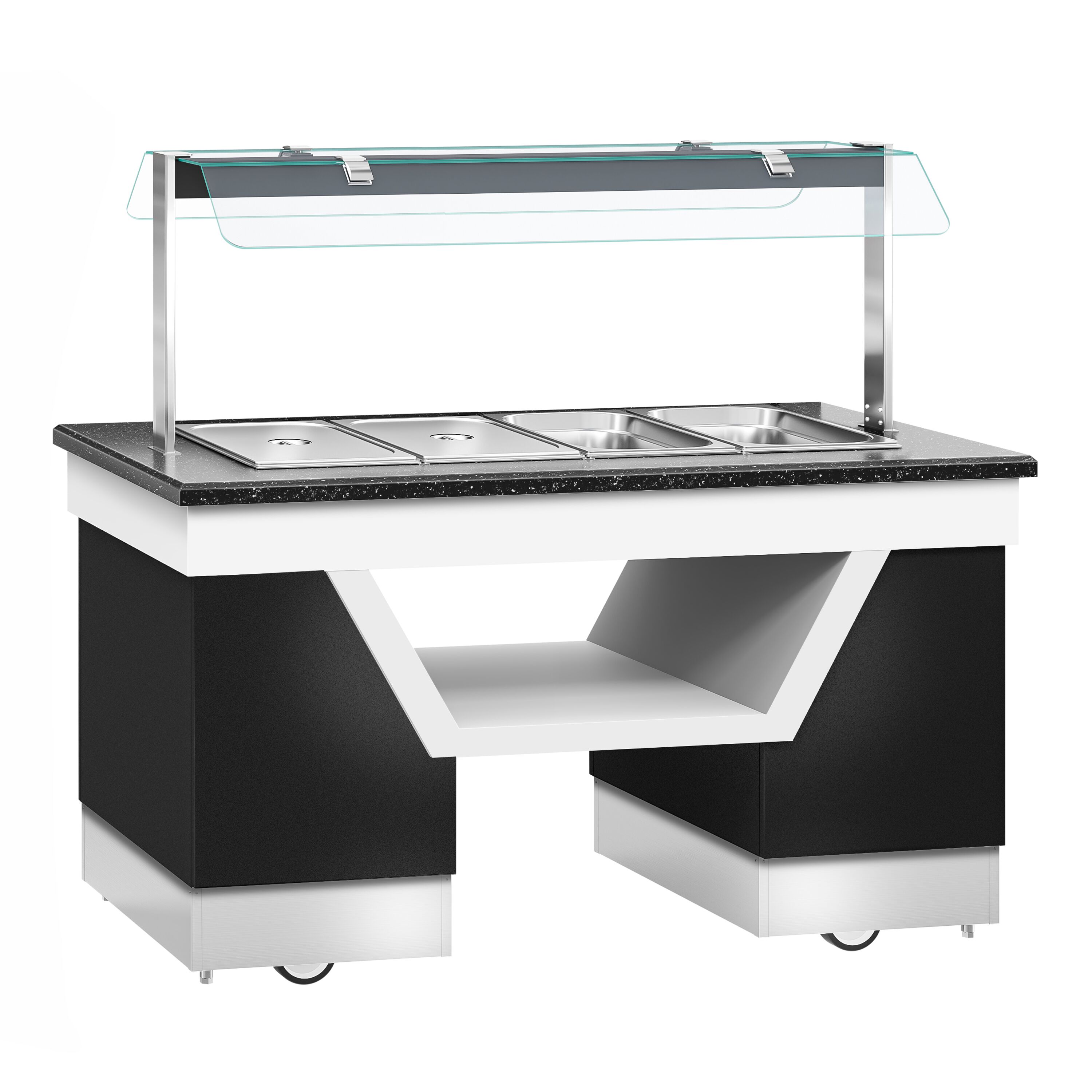 Comptoir buffet froid BELFAST – 1600 mm – avec bac réfrigéré et roulettes – pour 4x GN 1/1          