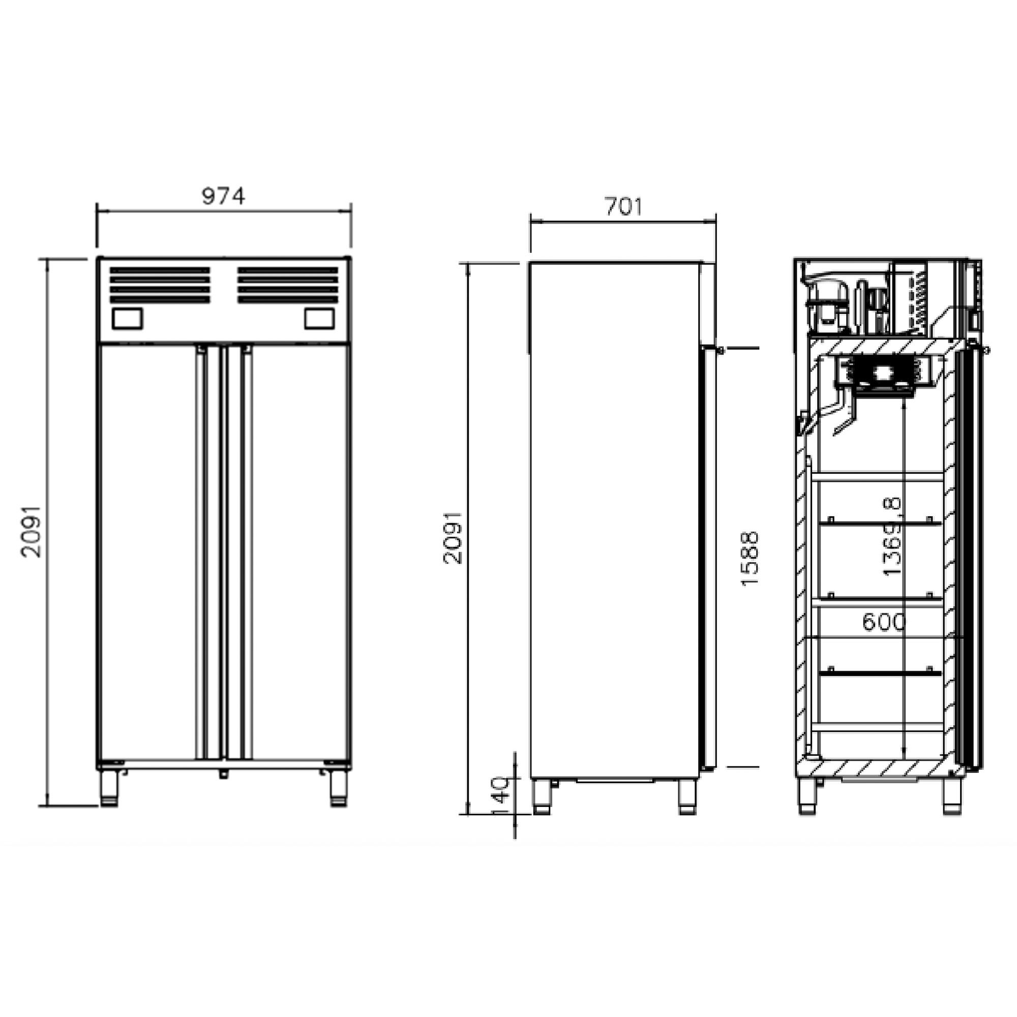 Kühl- & Tiefkühlkombination Edelstahl PREMIUM PLUS - GN 1/1 - 745 Liter - mit 2 Türen