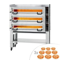 Elektrische pizzaoven - 1480x1360x2028mm - 3 kamers - 3x9 pizza’s Ø34cm - tot 450°C - Digitaal - incl. rvs afzuigkap & onderstel met wielenset