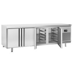 Mesa de refrigeración para panadería PREMIUM PLUS - 2752x800mm - apta 600x400mm - refrigeración ventilada - 850l - 4 puertas