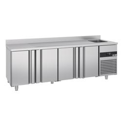 Commercial Counter Fridge PREMIUM - 2360x700mm - with 4 doors - with sink right - with upstand - capacity 540 litres