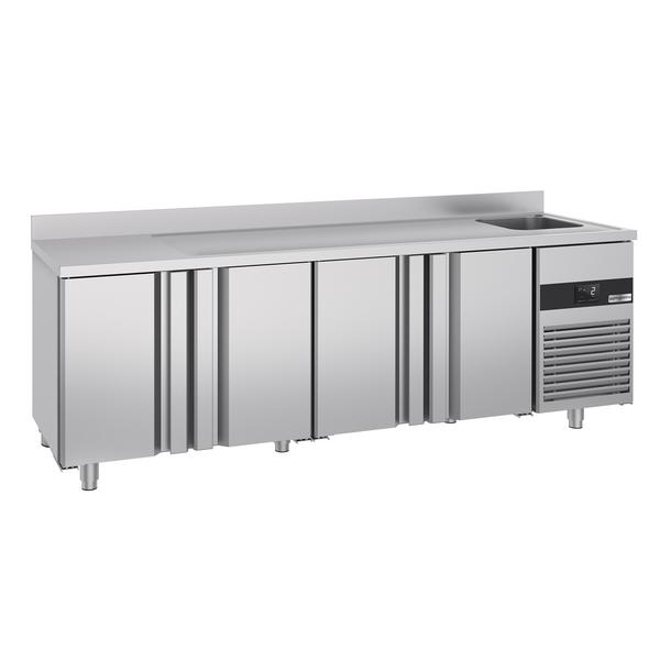 Commercial Counter Fridge PREMIUM - 2360x700mm - with 4 doors - with sink right - with upstand - capacity 540 litres