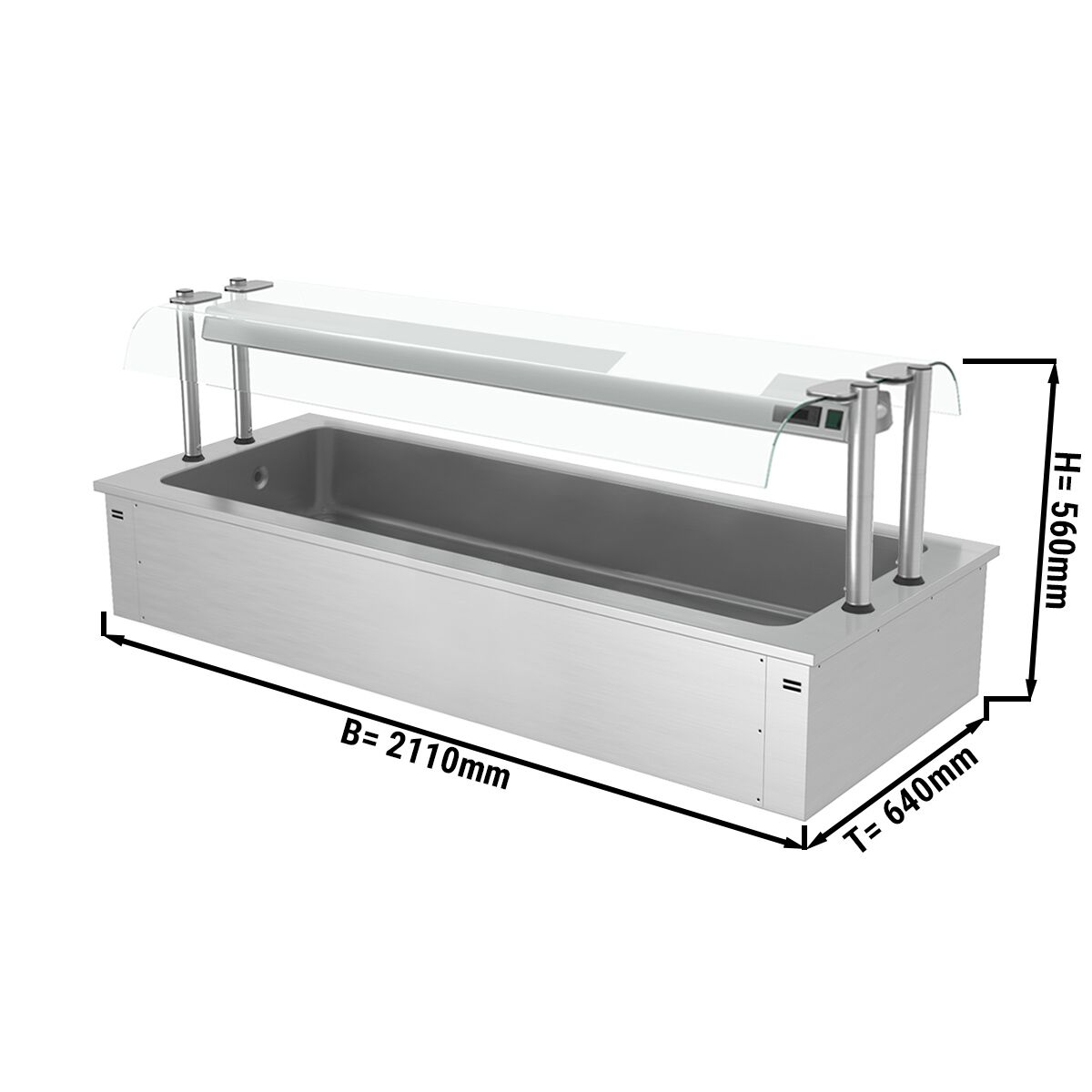 Cuve réfrigérée encastrable - 2110mm - 6x GN 1/1 - 250L - avec pare-haleine en verre
