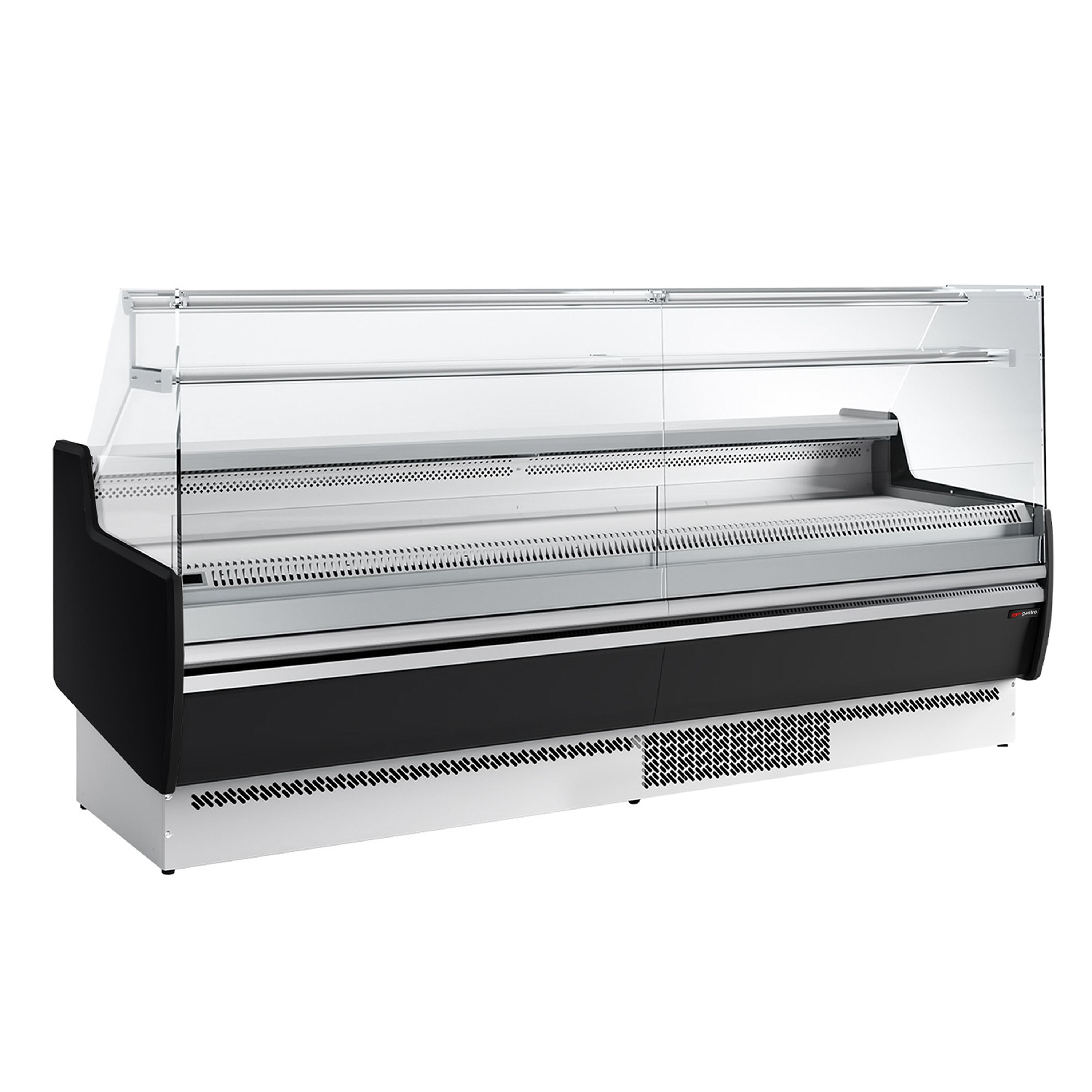 Comptoir vitrine réfrigérée - 2560mm - +0/+6°C - 4 portes - 1 étagère - Façade noire