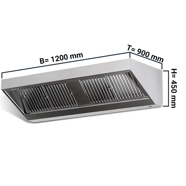 Duvar davlumbazı - 1200mm - filtreli ve lambalı