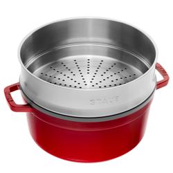 STAUB | LA COCOTTE - Cocotte z wkładem do gotowania na parze - Ø 260 mm - Żeliwo - Wiśniowa czerwień	