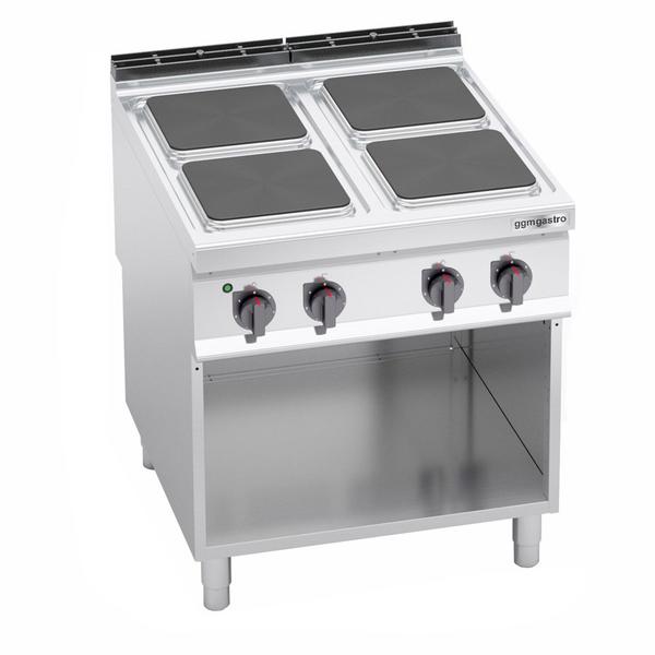 Cucina elettrica professionale - LORENZO 900 - 800x900x965mm - 7,0 kW - 4 piastre quadrate - su vano aperto