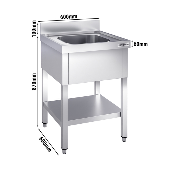 Yıkama Tezgahı PREMIUM - 600x600mm - Alt raflı & 1 evyeli
