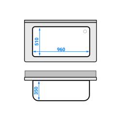 Fazék mosogató fenékkel 1,2 m - 1 lavór Hosszúság 95 x Szélesség 50 x Mélység 35 cm