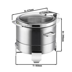 Chafing Dish - Yuvarlak - Hidrolik Cam Kapak - Jel Yakıtlı - 8.9L