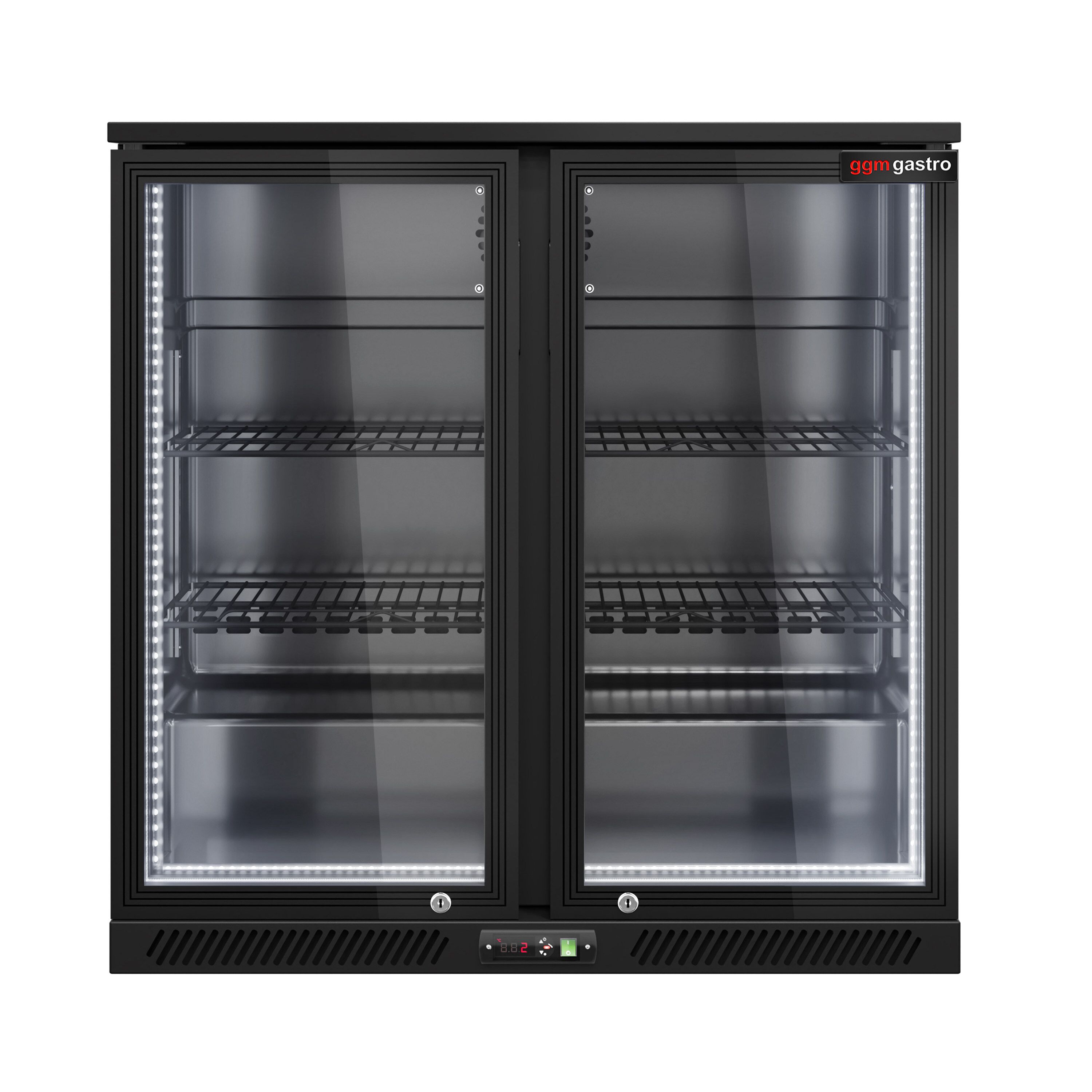 Réfrigérateur de bar – 900 mm – 220 litres – avec 2 portes vitrées battantes – Extérieur & intérieur Noir
