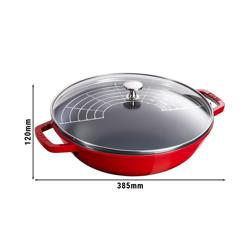 STAUB | SPECIALITIES - Wok con coperchio in vetro - Ø 300 mm - Ghisa - Rosso ciliegia
