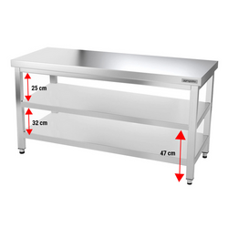 Työpöytä PREMIUM ruostumattomasta teräksestä - 1600x800mm - pohjalla ja kannattimilla 