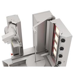 Gáz Automata kebab szeletelő - 4 égő - 10,64 kW - max. 95 kg - Asztali kivitel - tartozékokkal: Dönernyárs, zsírfogó tálca
