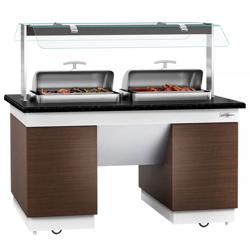 Banco buffet professionale DUBLINO - 1600mm - con 2 Chafing Dish - su ruote - Self Service