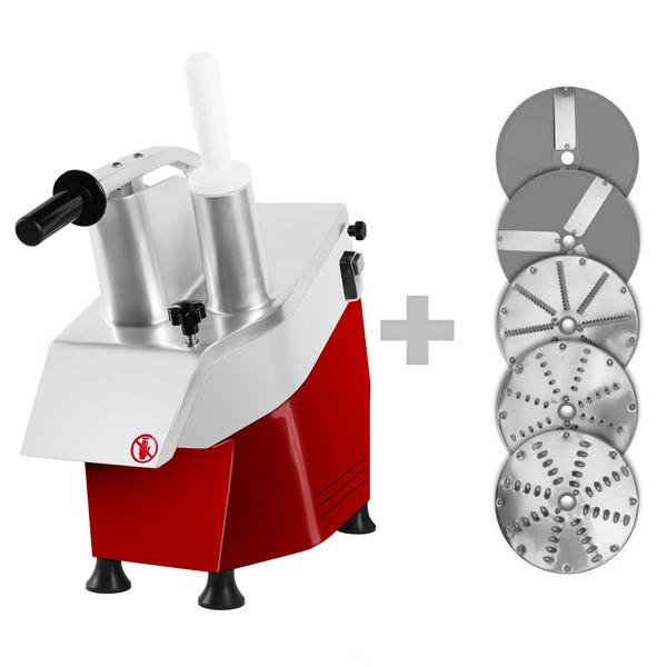 Commercial Veg Prep Machine - 550W - incl. 5 Cutting/Grating Discs - Red