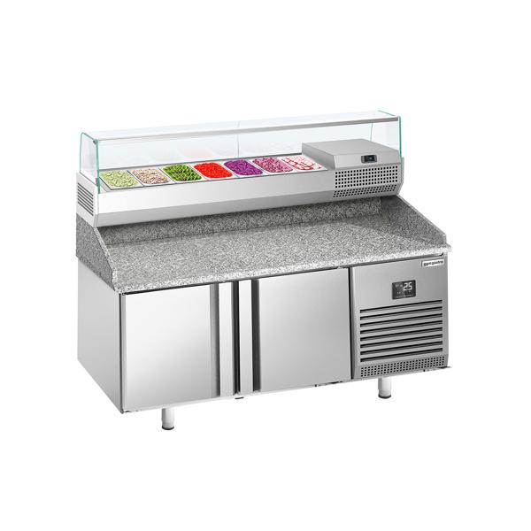 Pizzawerkbank PREMIUM PLUS - 1738x800mm - met granieten werkblad - met 2 deuren - incl. glasvitrine - 7x GN 1/4