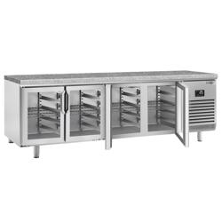 Table réfrigérée de boulangerie PREMIUM PLUS - 2752x800 mm - 4 portes vitrées & plan de travail en granit