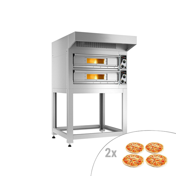 Elektrische pizzaoven - 4+4x 33cm - Handmatig - incl. afzuigkap & onderstel