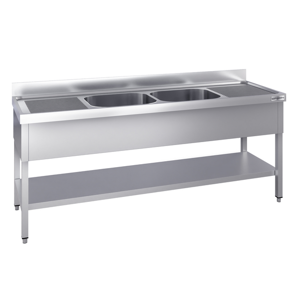 Mesa com pia de lavagem com base - 2,0 m - com 2 Pias ao centro C 50 x L 50 x P 30 cm