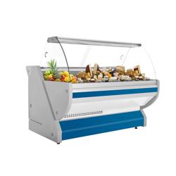 Koeltoonbank - 2025x1150mm - 400 liter - kleur blauw - gebogen ruit - granieten werkblad