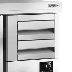 Commercial Back Bar Bottle Cooler PREMIUM PLUS - 2452x600x1150mm - 690L - with 4 Hinged Glass Doors, 2 Drawers, upstand & locks - Stainless Steel