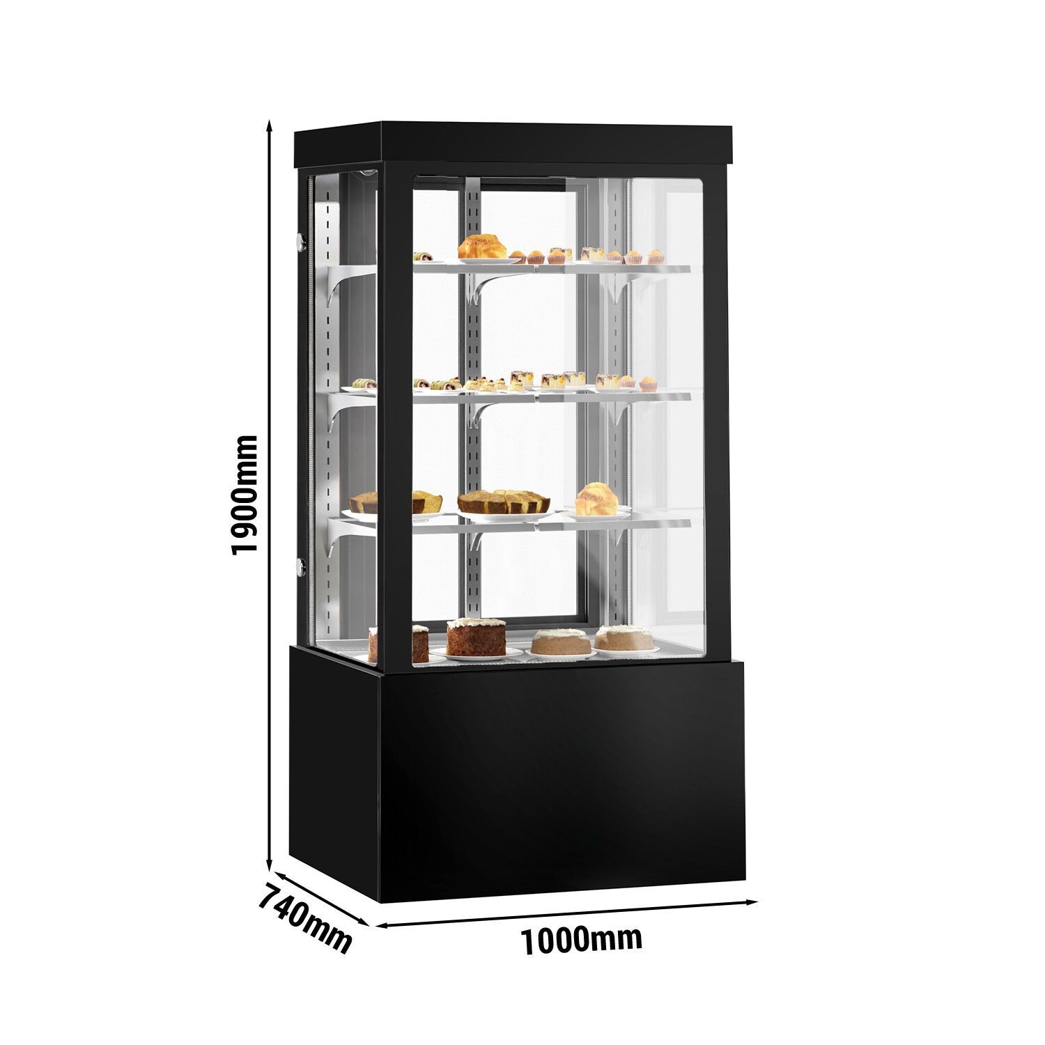Vitrine de comptoir réfrigérée - 850L - 1000mm - Double vitrage - avec 3 étagères - portes coulissantes vitrées arrière - Noir