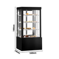 Hlađena vitrina za kolače Anna - za kolače - 850 l - 1000 mm - dvostruko ostakljenje - s kliznim staklenim vratima - s 3 policama - Crna