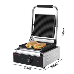 Parrilla de contacto - ranurada arriba + abajo | 1800 vatios | Parrilla de mesa | Parrilla múltiple | Tostadora para sándwiches | Parrilla eléctrica | Paninimaker