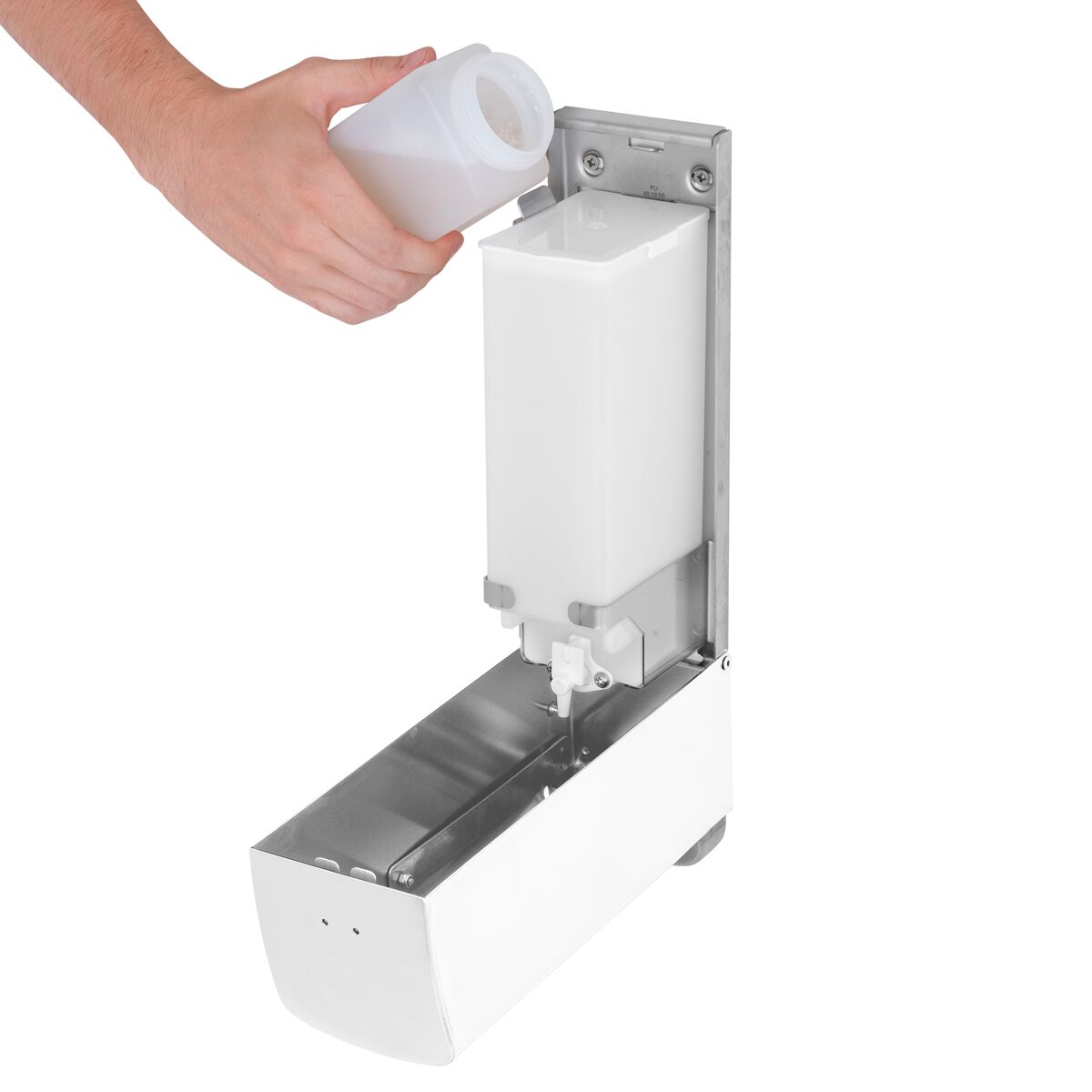 AIR-WOLF | Distributeur de savon et de désinfectant avec bouton-poussoir - 1200ml - inox - Blanc