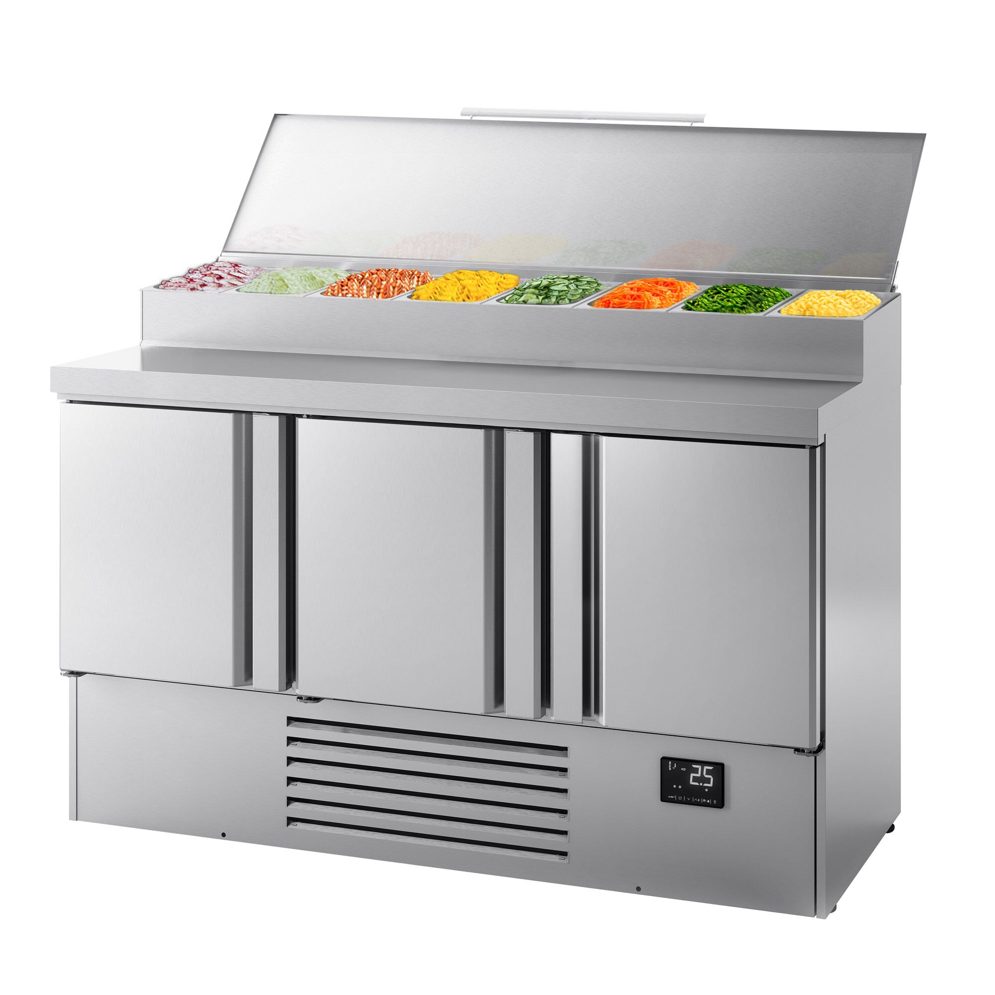 Table réfrigérée de préparation Mini - 1460 x 700 mm - avec 3 portes - superstructure en inox 8x GN 1/4