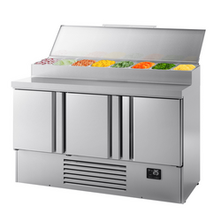 میز یخچالی آماده سازی کوچک - 1460*700 میلی 8xGN1/4 متر - سه درب - ویترین استیل