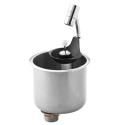 Skoppskölj - drop-in - 141x141x110 mm - 1 öppning nedtill (1/2" vatten) - med integrerat återströmningsskydd - inkl. siebtallrik & silinsats till avlopp